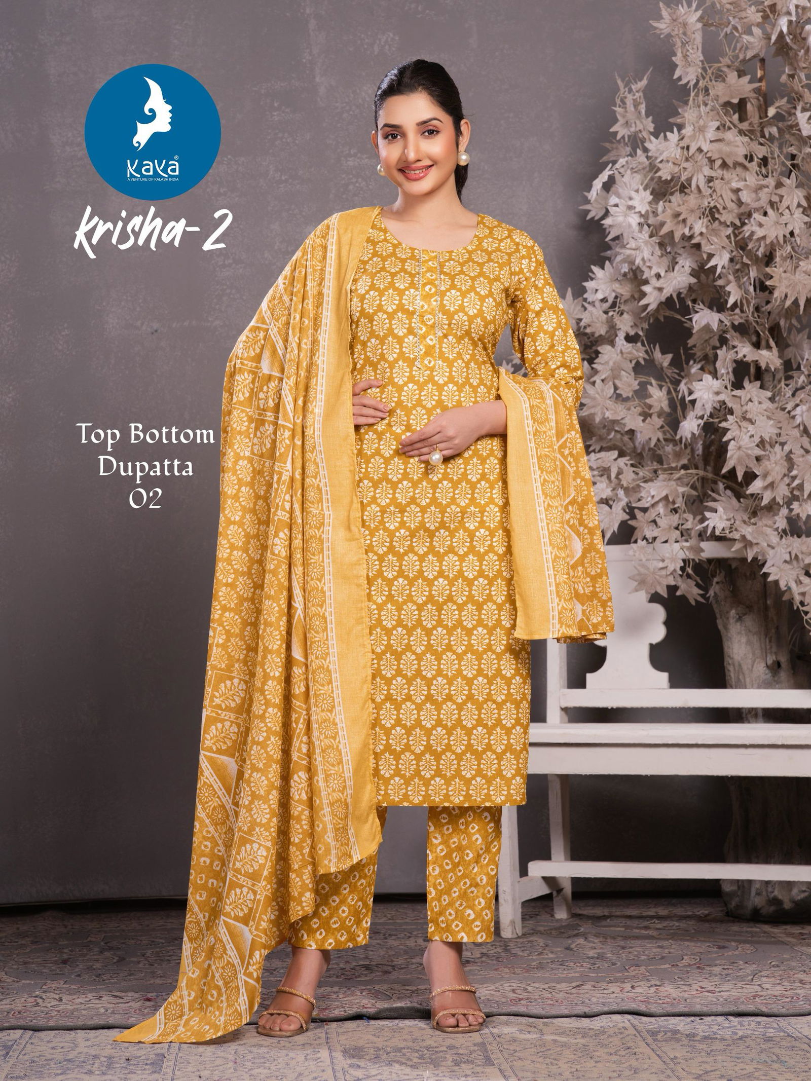 Krisha 2 By Kaya Cotton Printed Online Kurti With Bottom Dupatta Wholesale